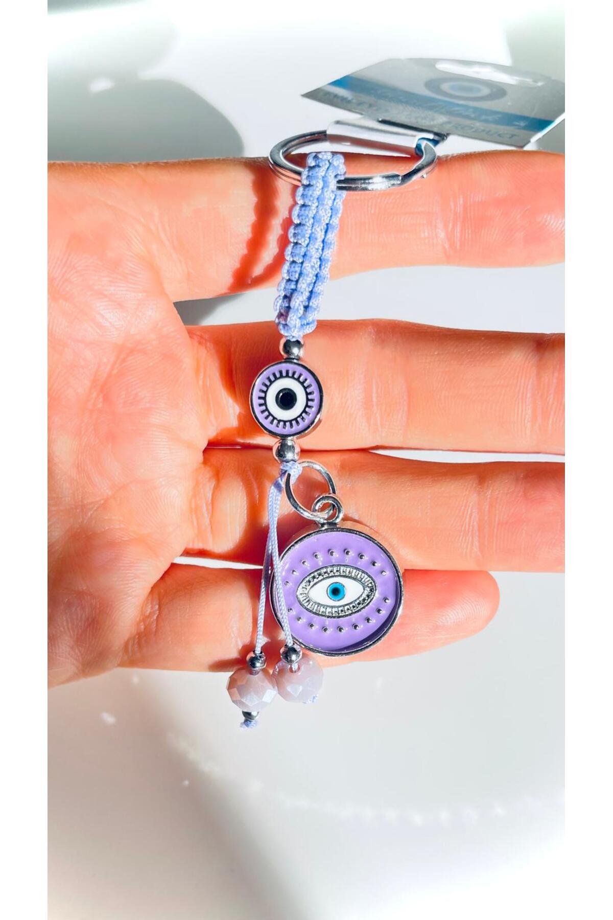 Abigail Silver-Plated Evil Eye Keychain - Purple Round Evil Eye
