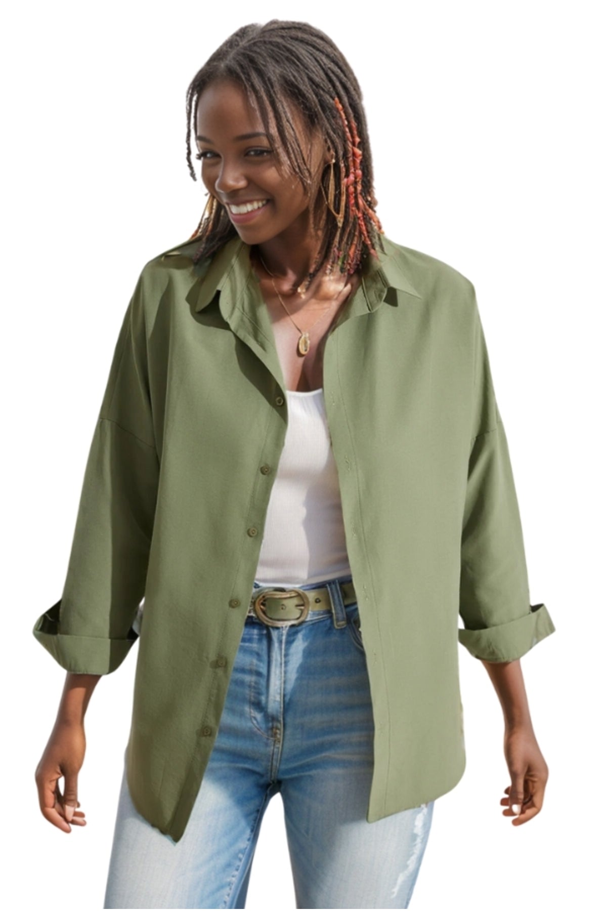 Melissa Women's Cotton Blend Oversized Longline Shirt - Khaki