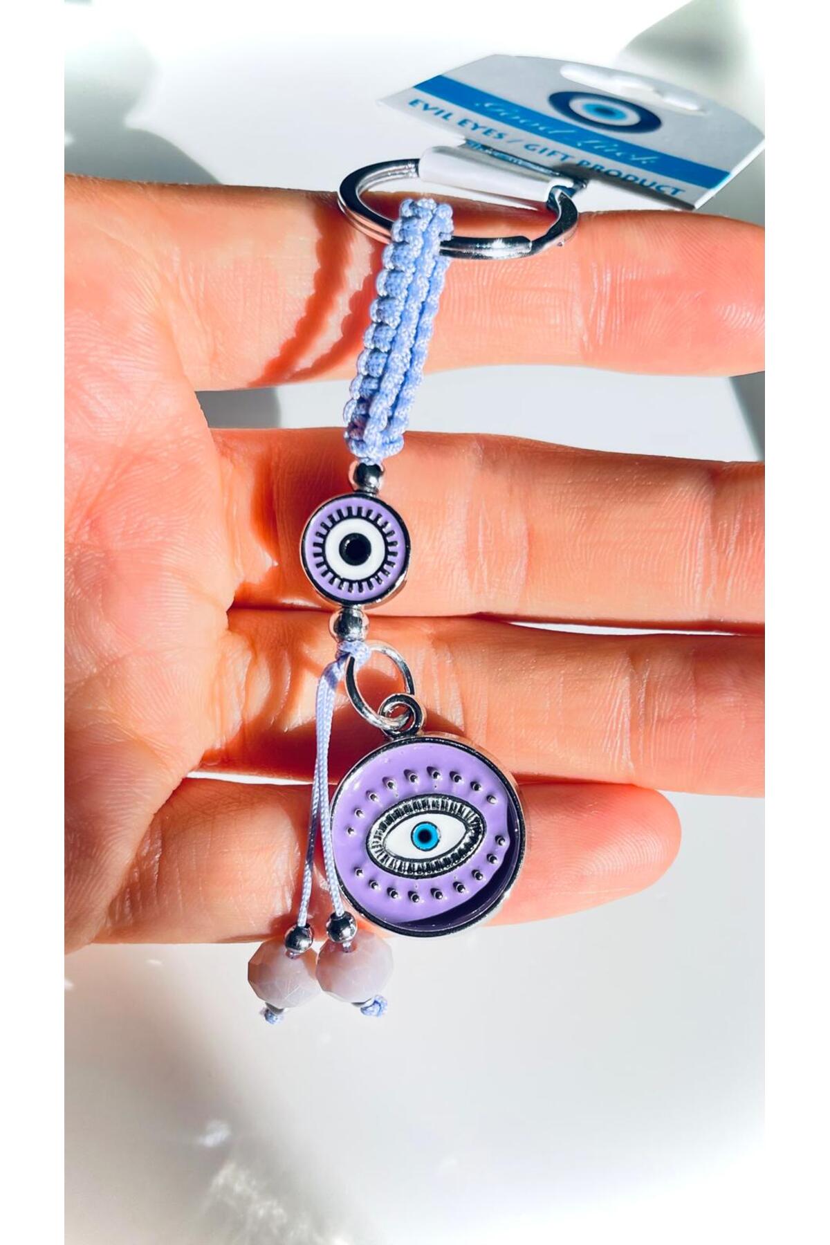 Abigail Silver-Plated Evil Eye Keychain - Purple Round Evil Eye