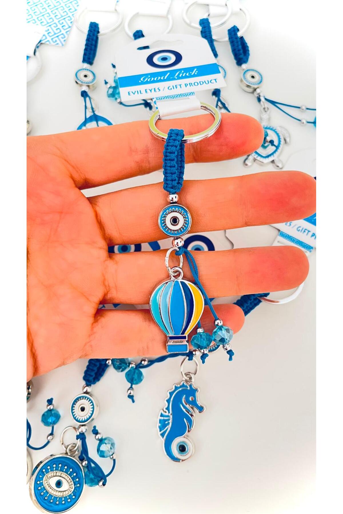Abigail Silver-Plated Evil Eye Keychain - Blue Balloon Design
