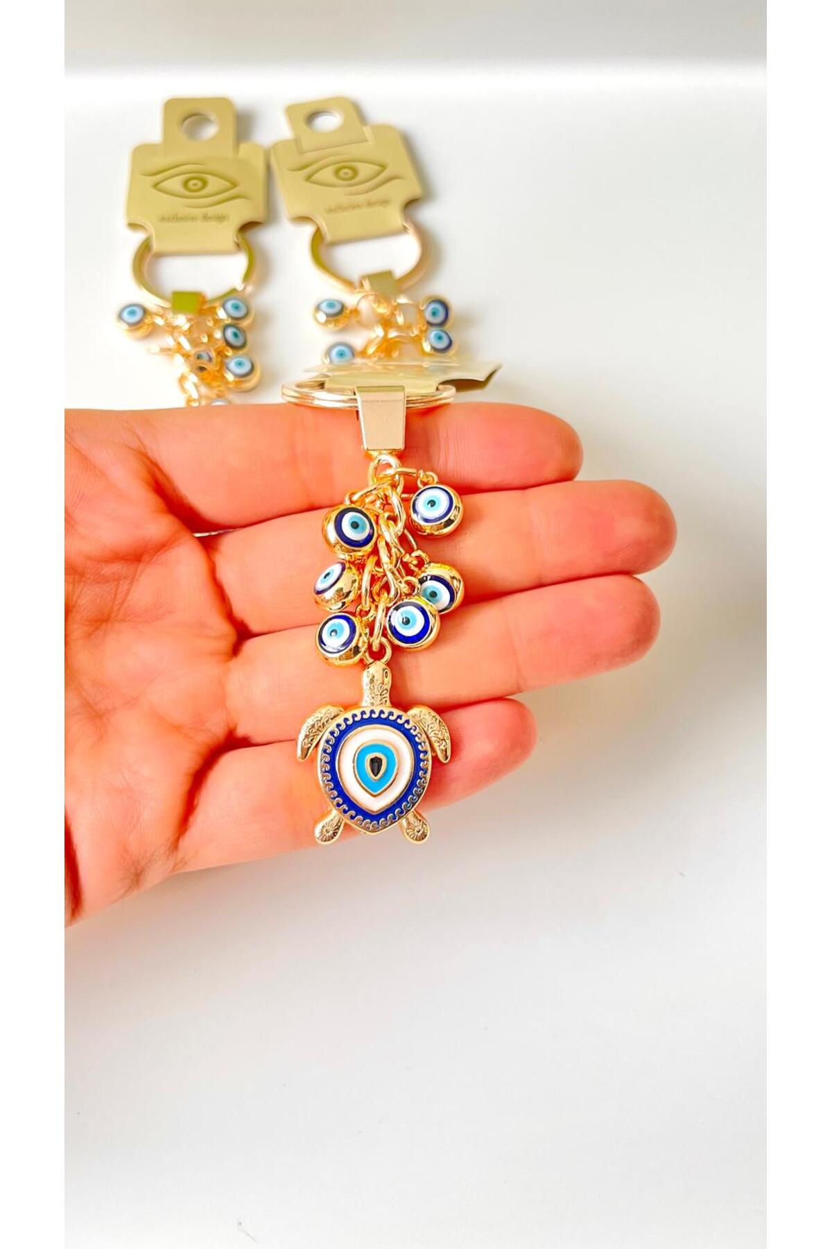 Madeleine Dangling Evil Eye Keychain - Navy Turtle Evil Eye