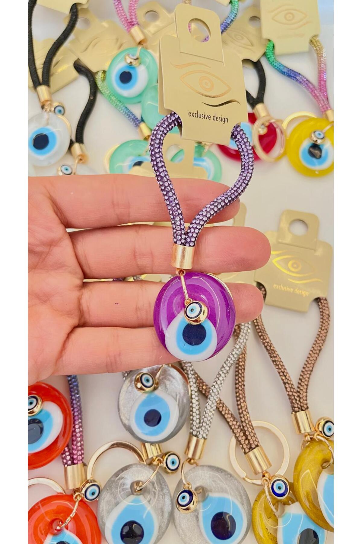 Meredith Glass Evil Eye Cord Charm - Purple