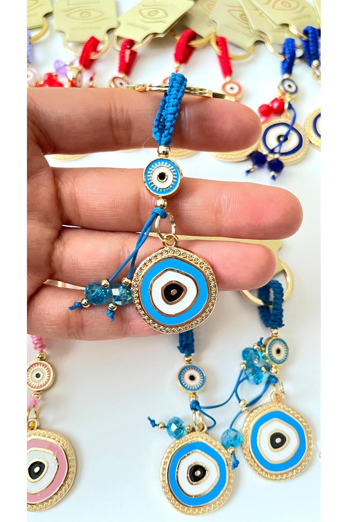 Brianna Gold-Plated Evil Eye Bead Keychain - Blue Evil Eye