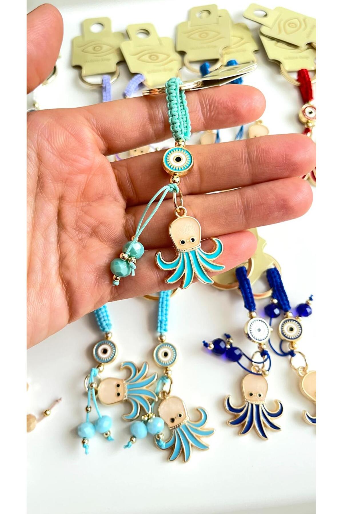 Ivy Gold-Plated Evil Eye Keychain - Turquoise Octopus Design