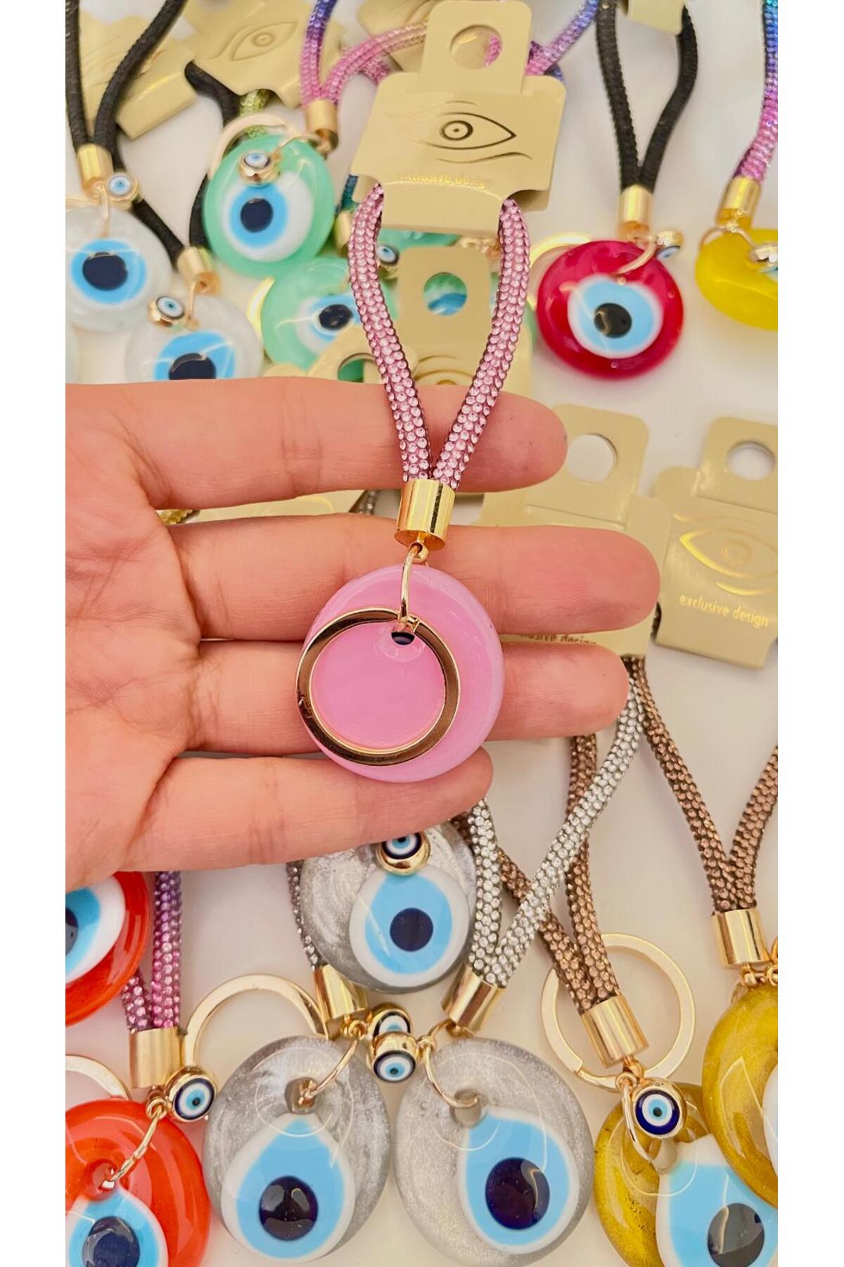 Meredith Glass Evil Eye Cord Charm - Pink