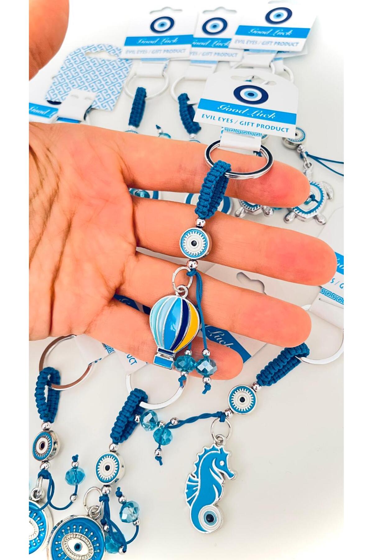 Abigail Silver-Plated Evil Eye Keychain - Blue Balloon Design