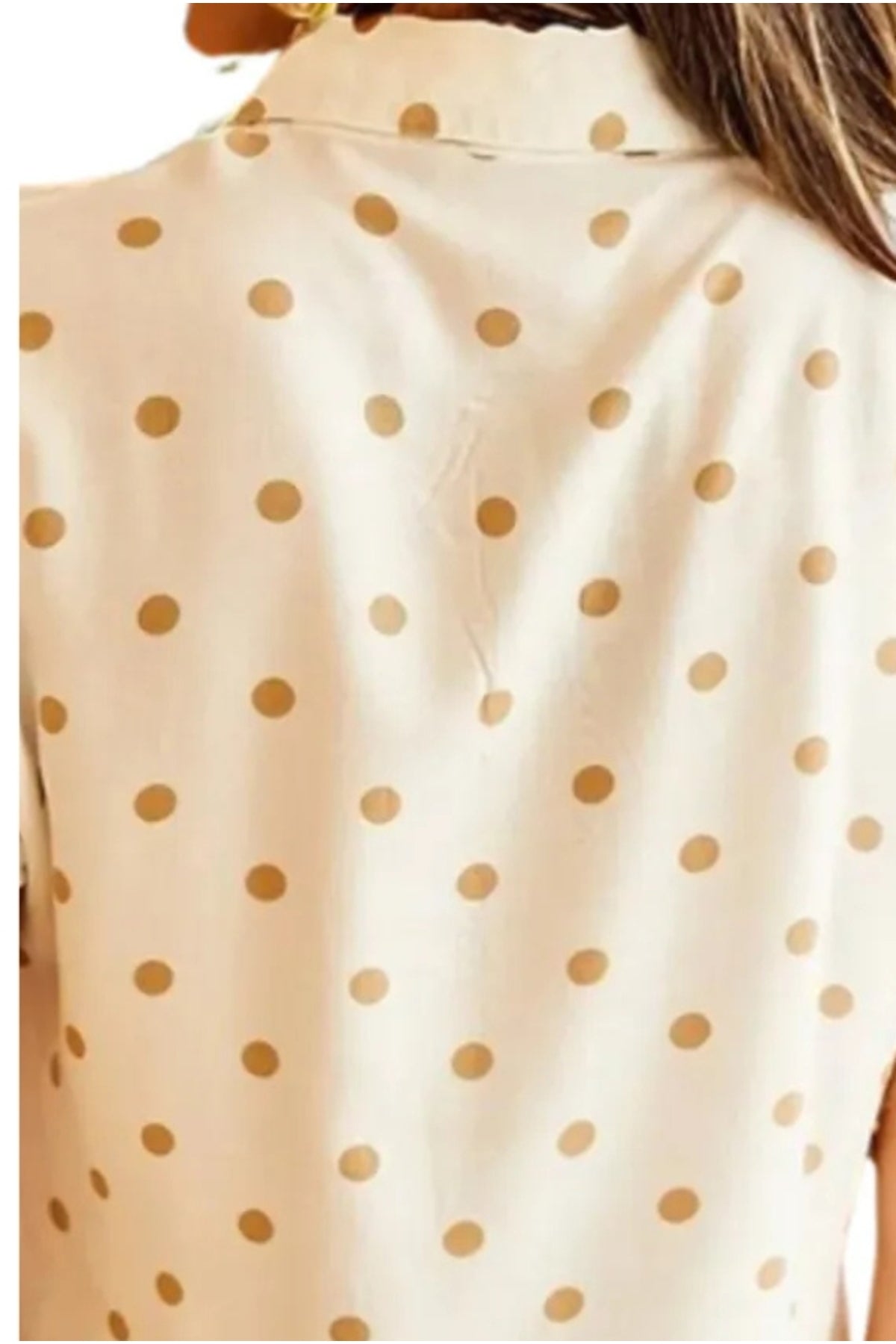 Amelia Women's Viscose Long Sleeve Button-Up Shirt - Cream with Light Brown Polka Dots