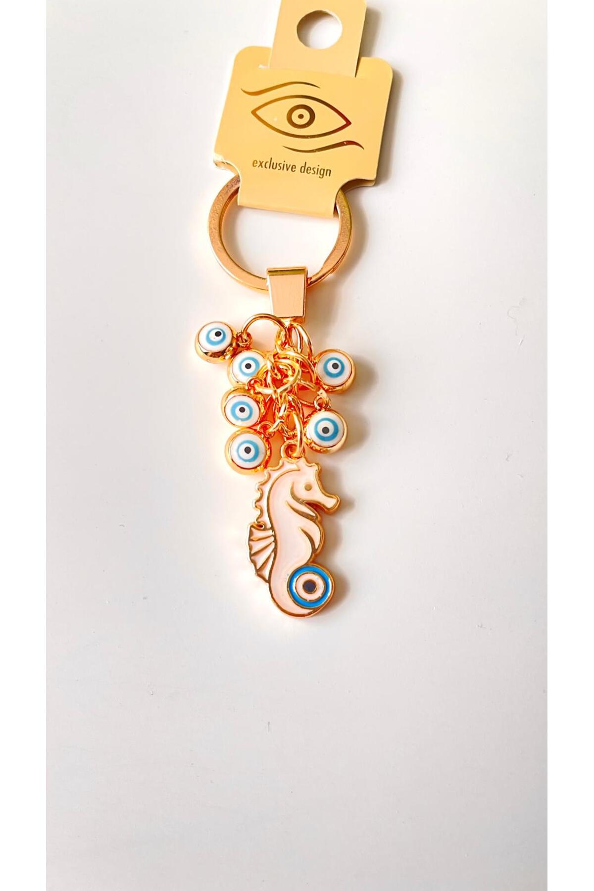 Madeleine Dangling Evil Eye Keychain - White Seahorse