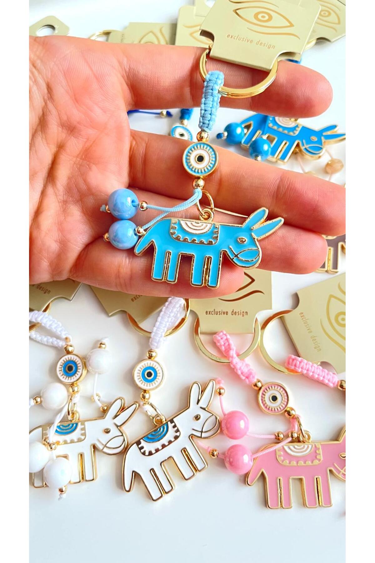 Bella Gold-Plated Animal Charm Keychain - Light Blue Donkey Design