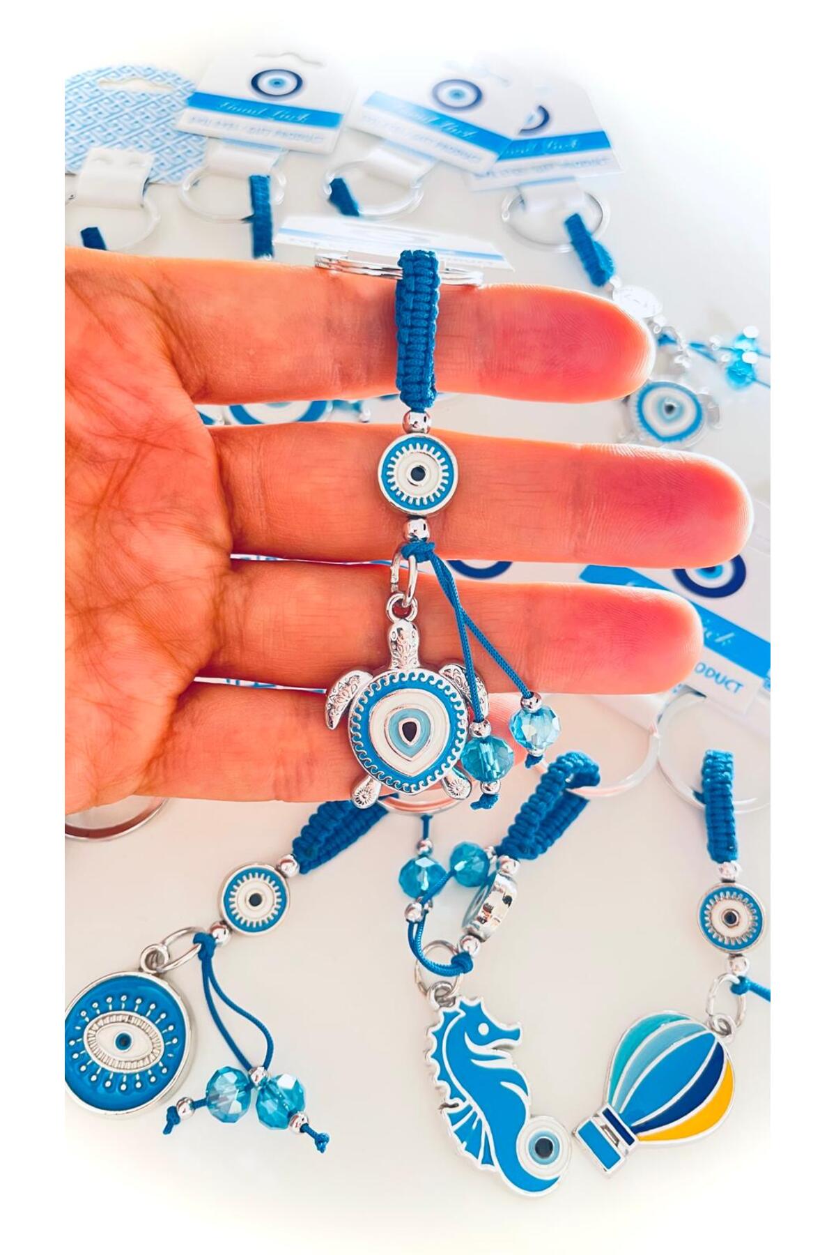 Abigail Silver-Plated Evil Eye Keychain - Blue