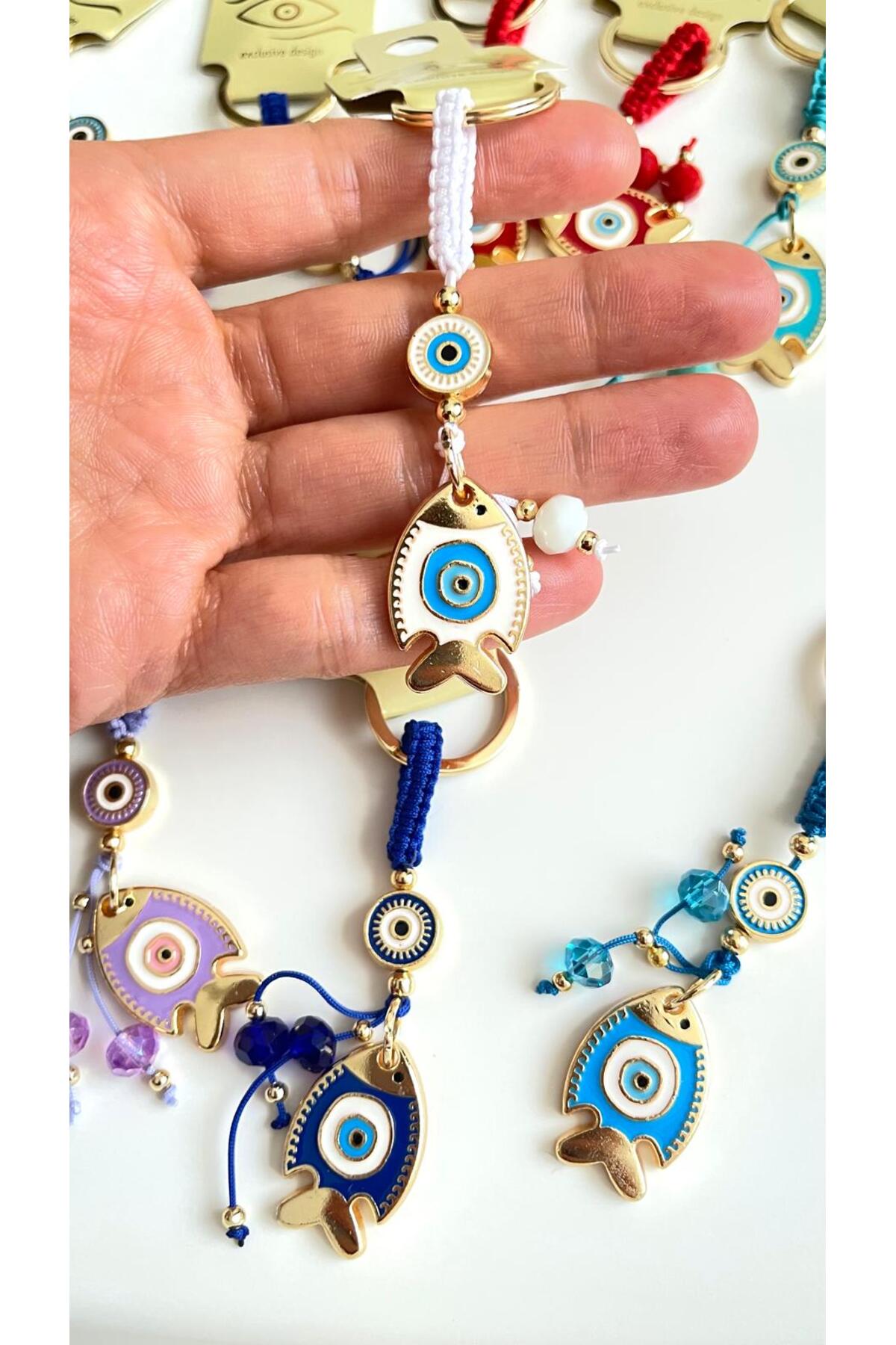 Ivy Gold-Plated Evil Eye Keychain - White Fish Design