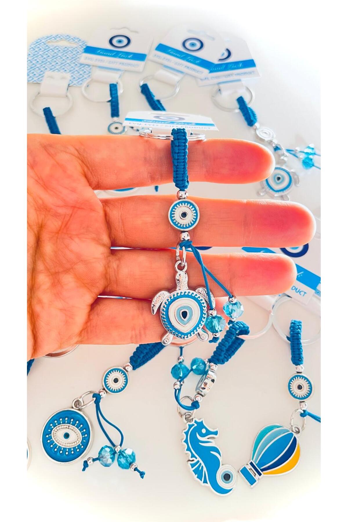 Abigail Silver-Plated Evil Eye Keychain - Blue