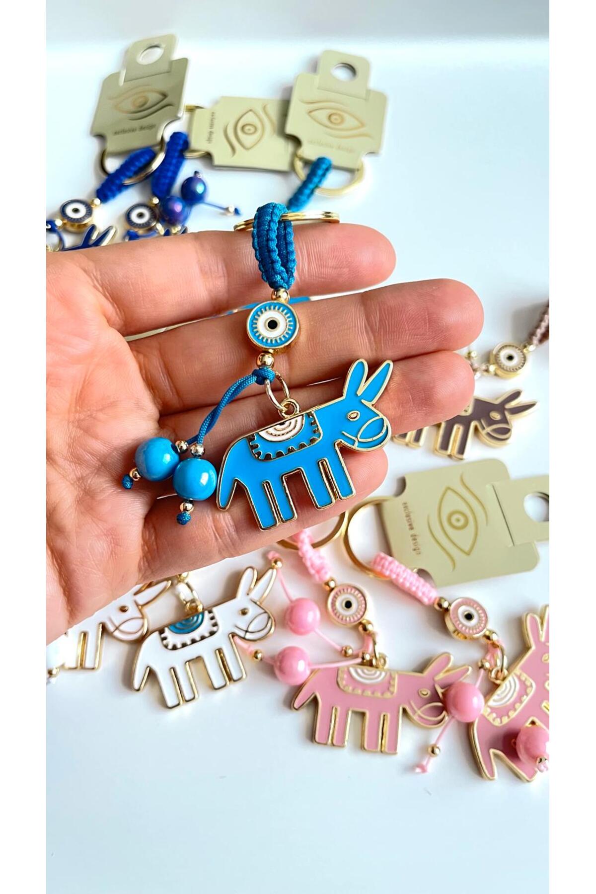 Bella Gold-Plated Animal Charm Keychain - Blue Donkey Design