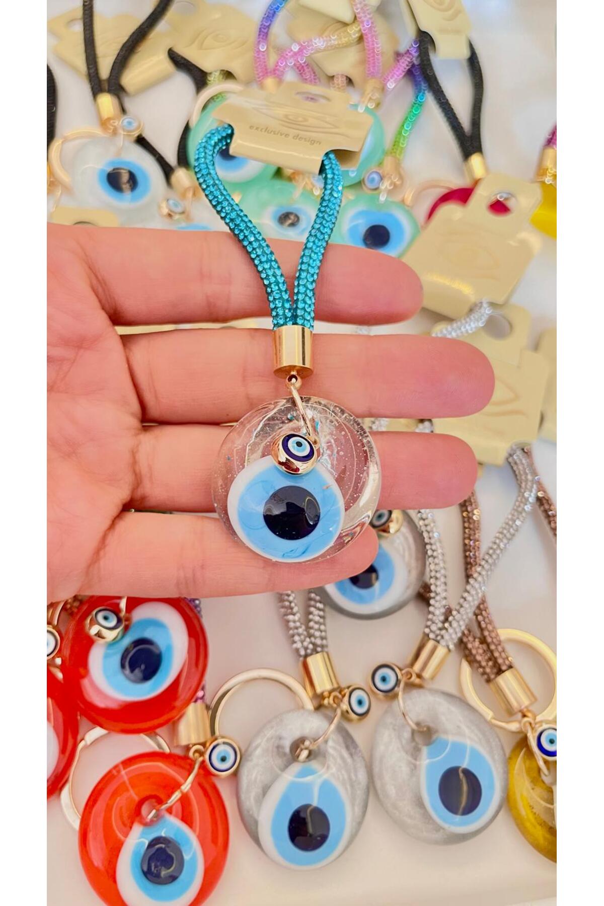 Meredith Glass Evil Eye Cord Charm - Turquoise Cord Transparent Glass