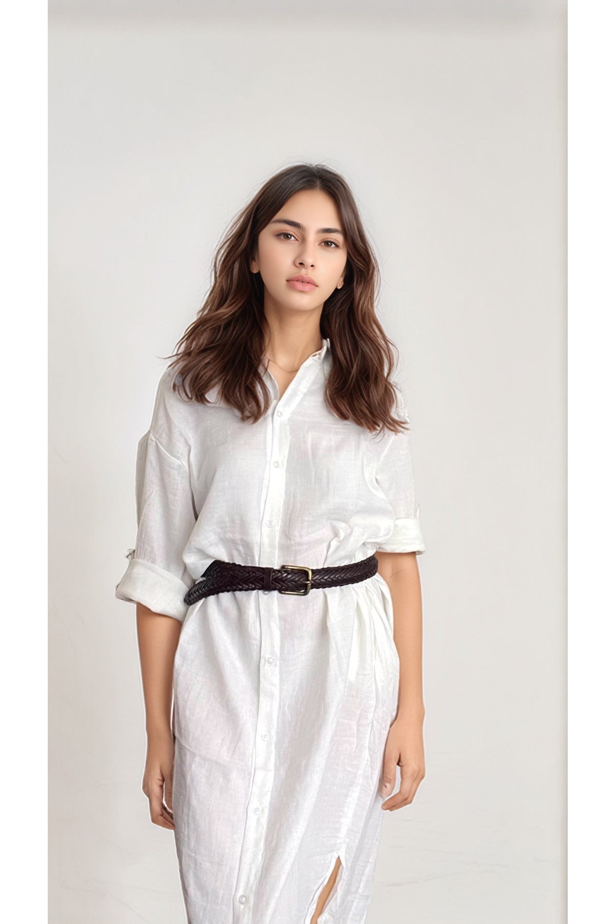Hazel Women's Oversized Muslin Shirt Dress - White Muslin