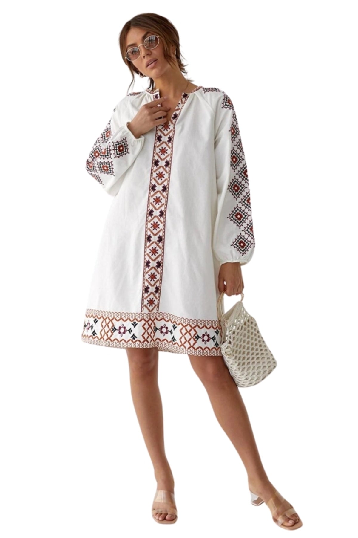 Susannah Women's Boho Embroidered Dress - White