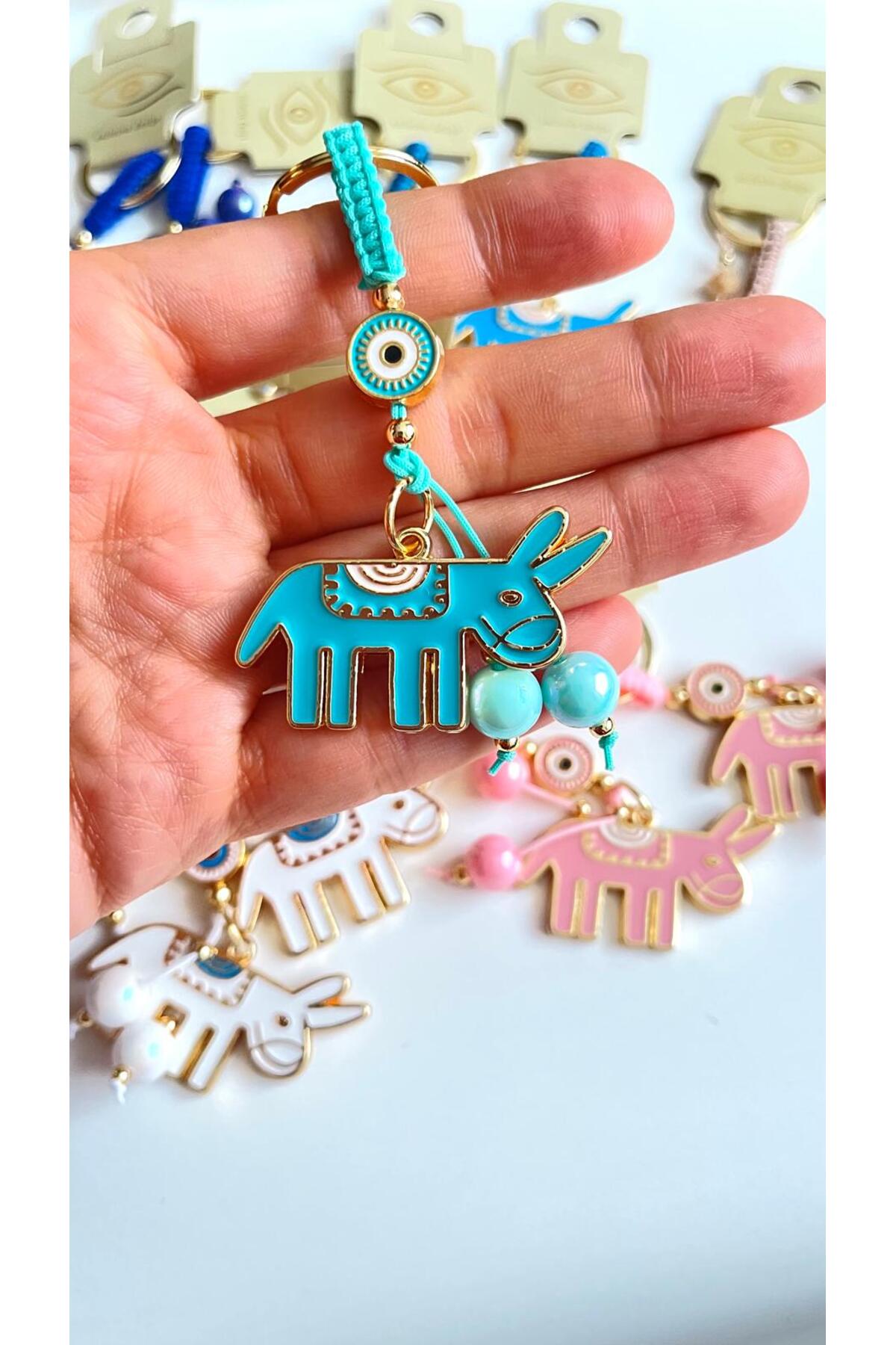 Bella Gold-Plated Animal Charm Keychain - Turquoise Donkey Design
