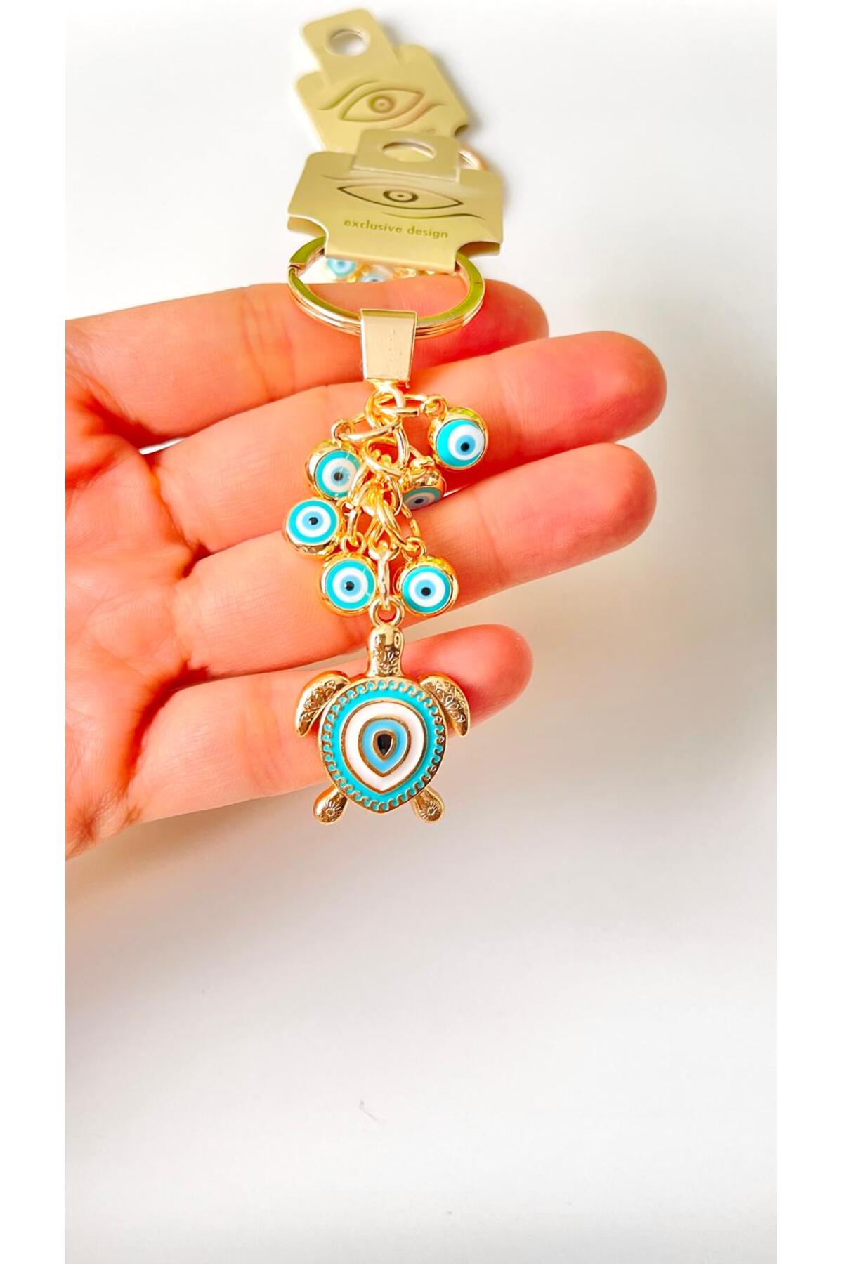 Madeleine Dangling Evil Eye Keychain - Turquoise Turtle