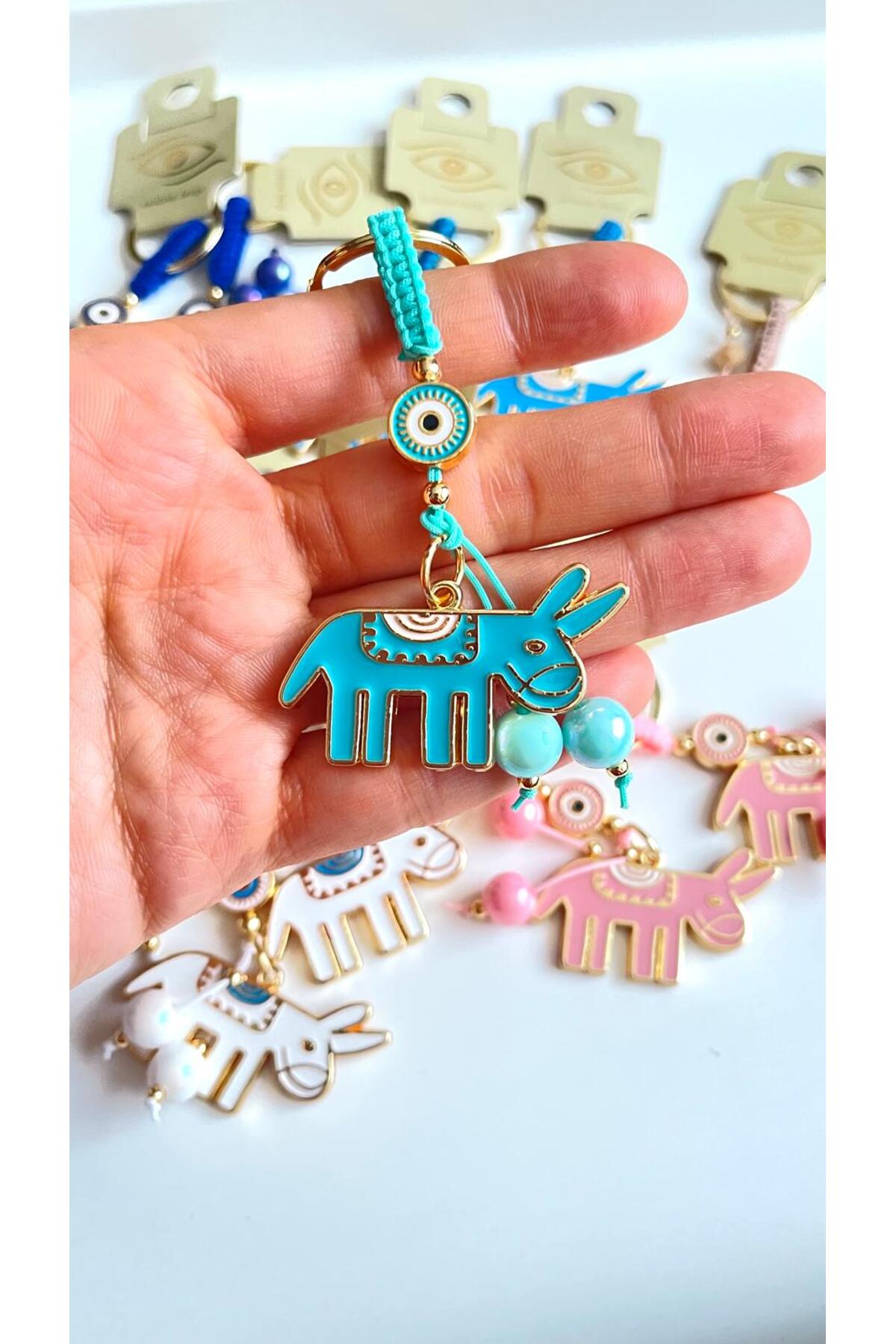 Bella Gold-Plated Animal Charm Keychain - Turquoise Donkey Design