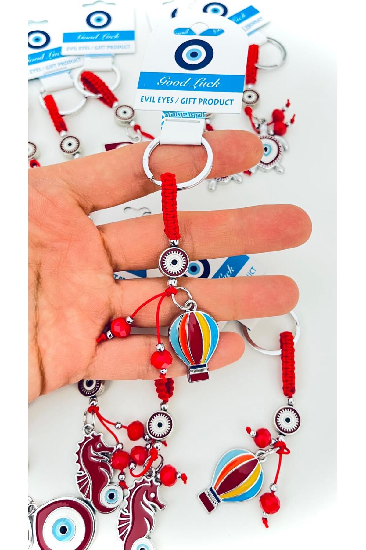 Abigail Silver-Plated Evil Eye Keychain - Red Balloon Evil Eye