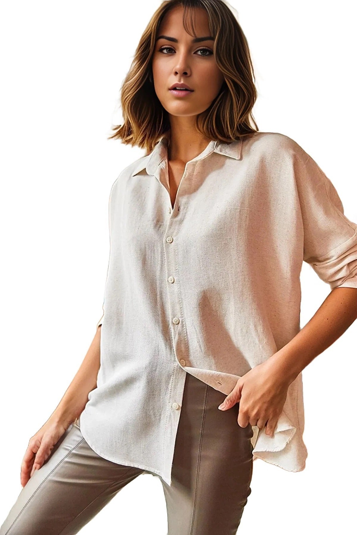 Harriet Women's Oversized Long Sleeve Shirt - Cream