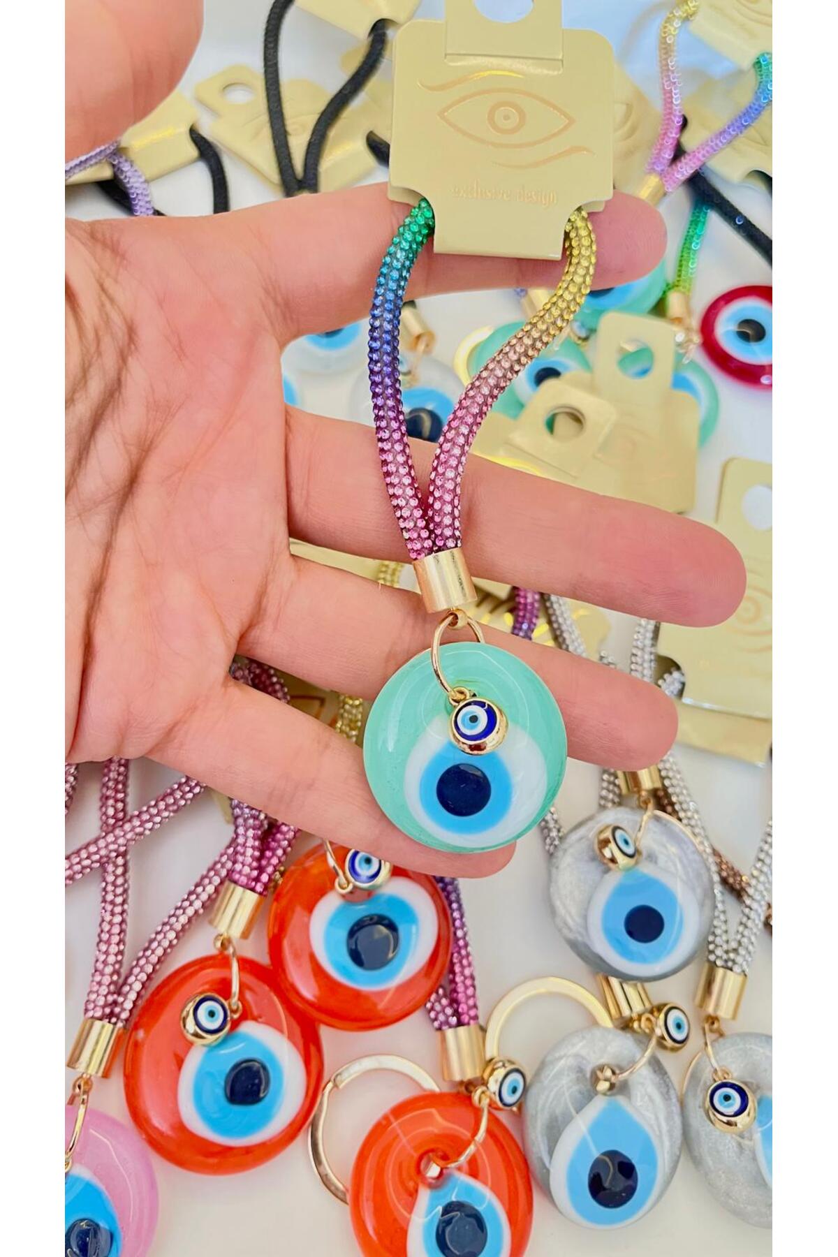 Meredith Glass Evil Eye Cord Charm - Turquoise