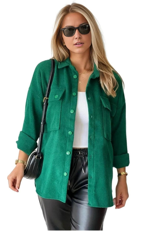 Mabel Women's Felted Fabric Shacket - Emerald and Green