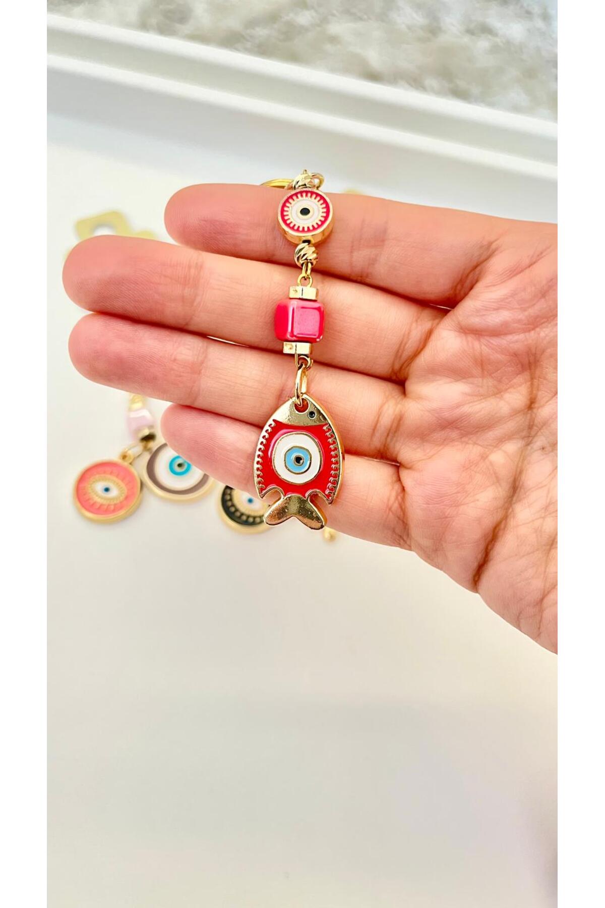 Hannah Gold-Plated Bodrum Bead Keychain - Red Fish