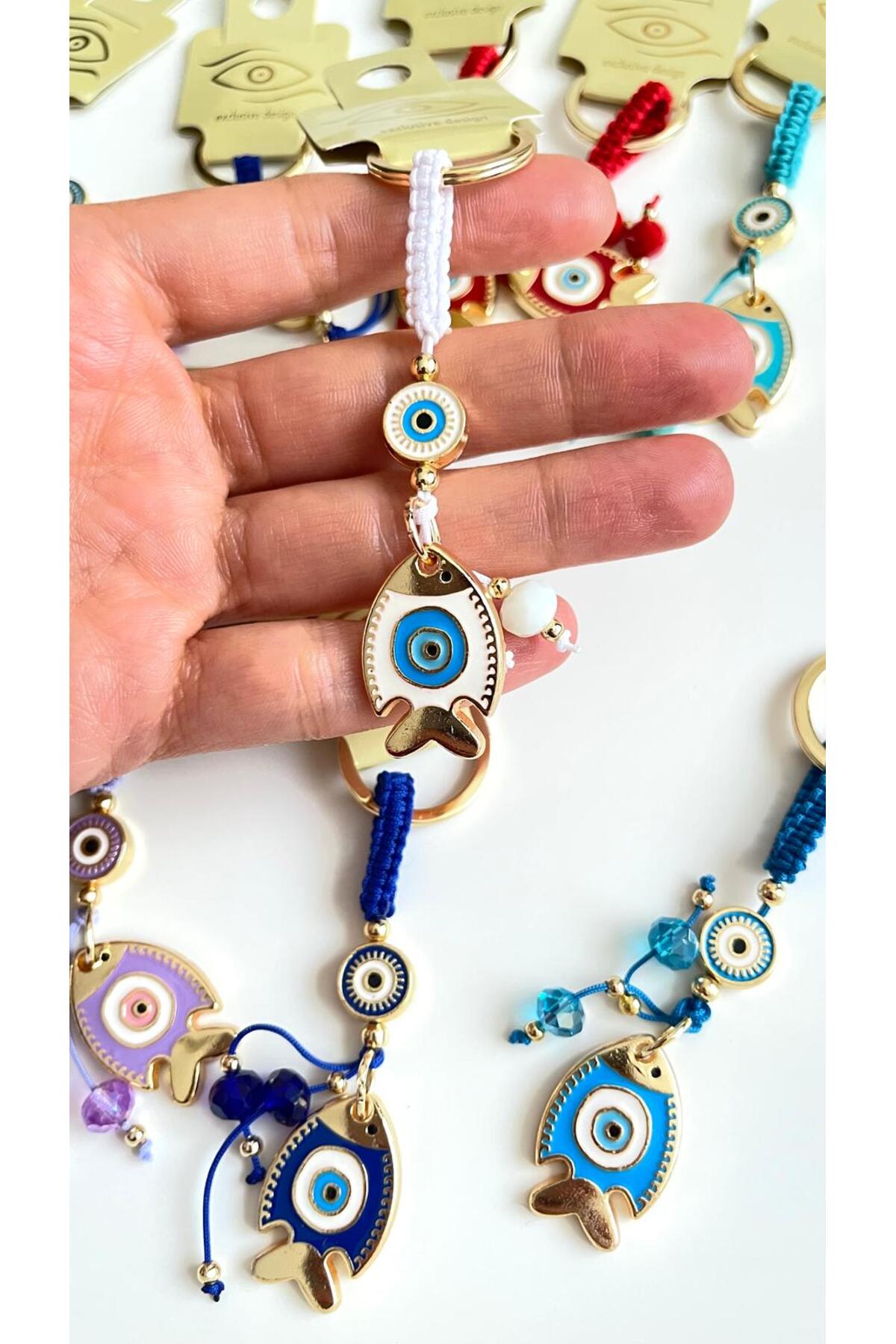 Ivy Gold-Plated Evil Eye Keychain - White Fish Design