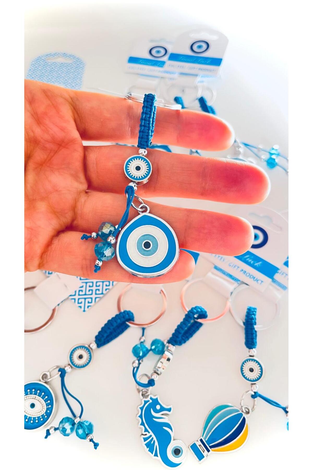 Abigail Silver-Plated Evil Eye Keychain - Blue Teardrop Evil Eye Design