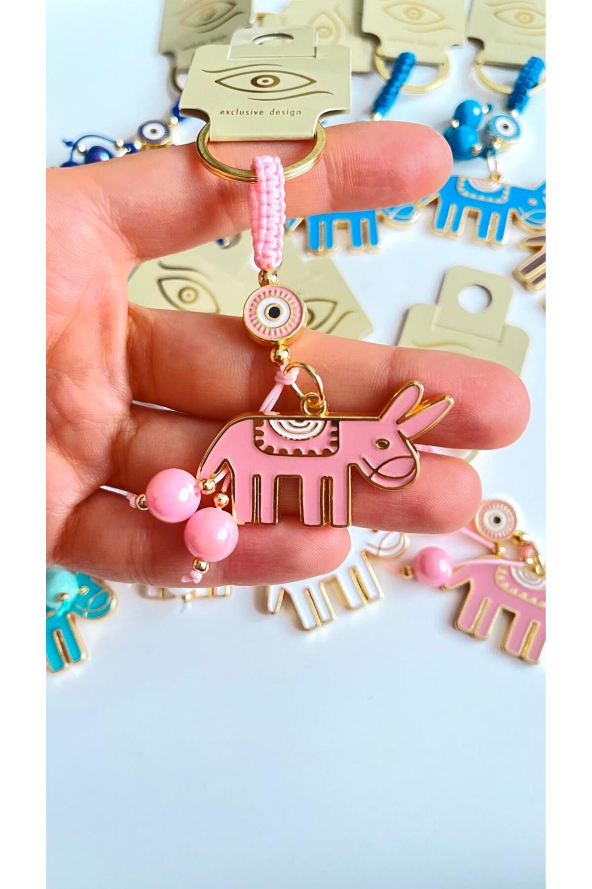 Bella Gold-Plated Animal Charm Keychain - Pink Donkey Design