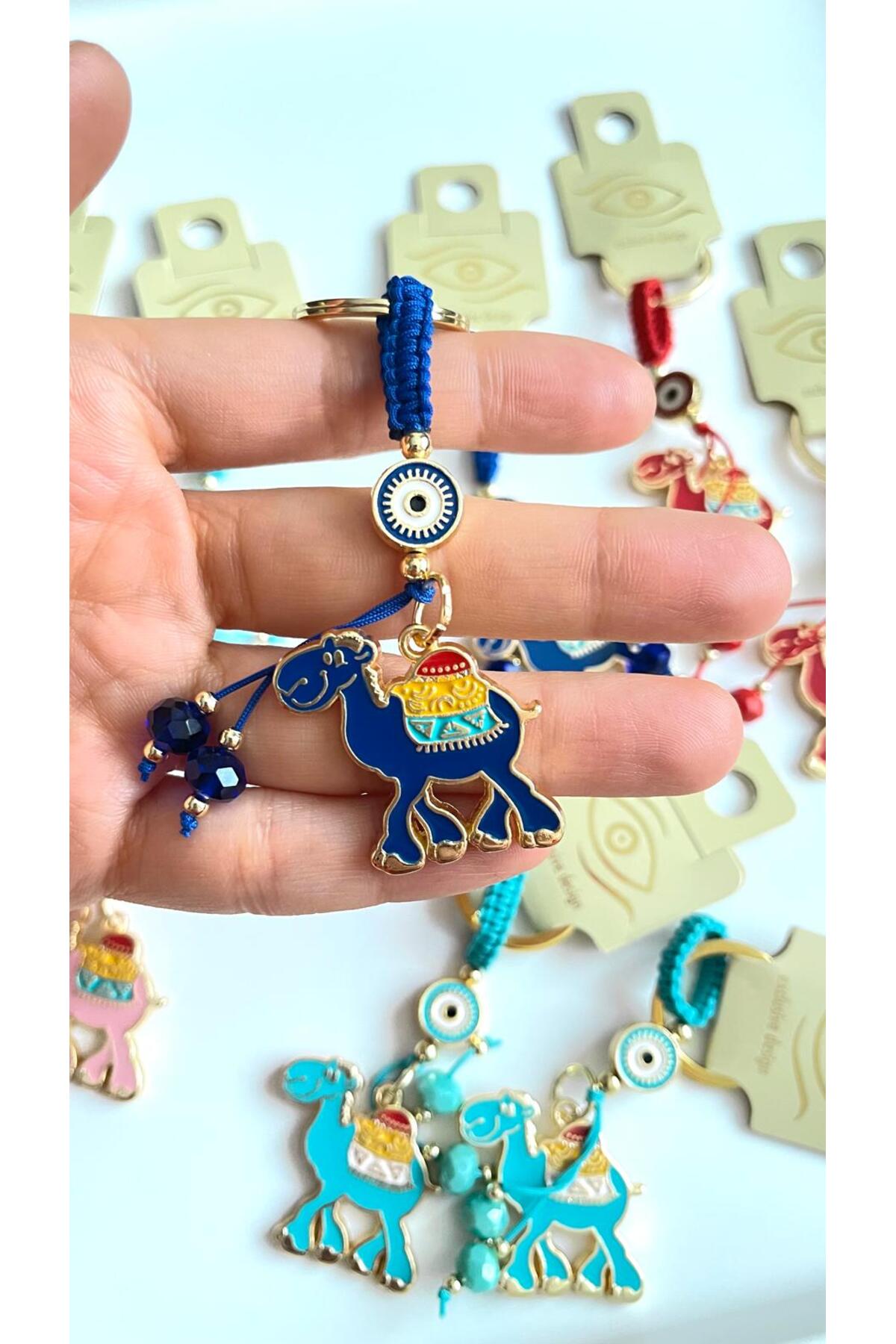 Bella Gold-Plated Animal Charm Keychain - Navy Camel Design