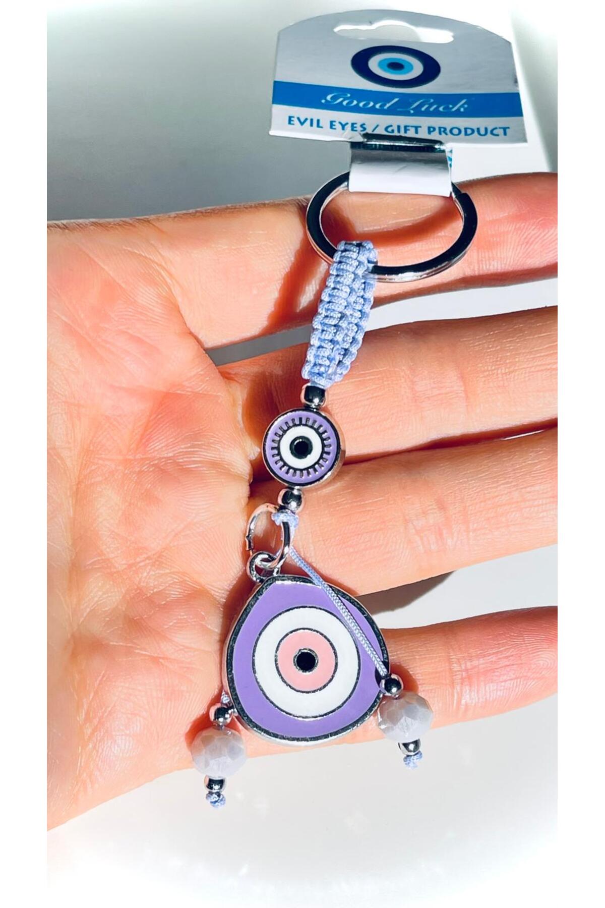 Abigail Silver-Plated Evil Eye Keychain - Lilac Teardrop Evil Eye