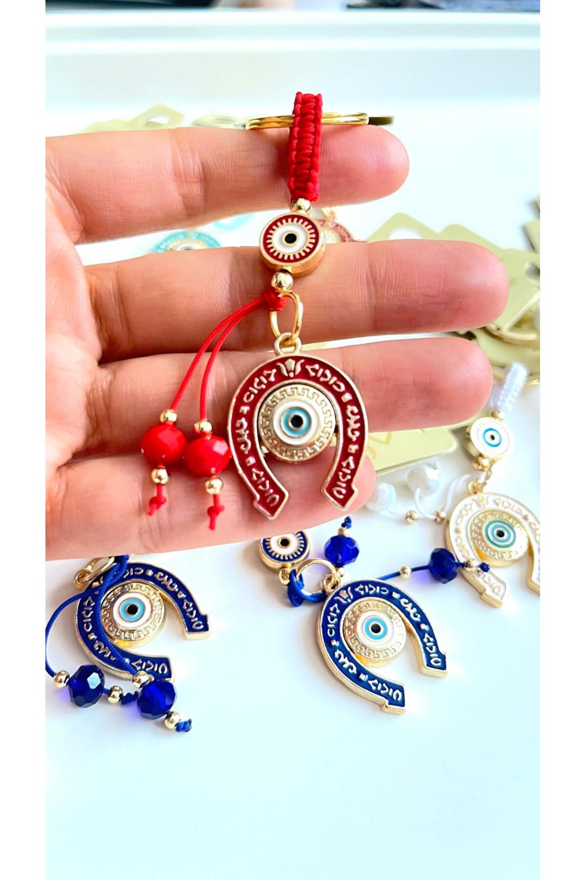 Bella Gold-Plated Animal Charm Keychain - Red Horseshoe