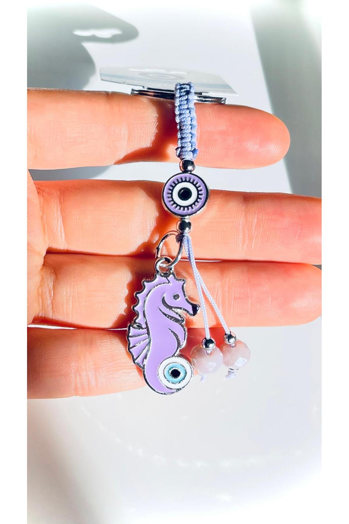 Abigail Silver-Plated Evil Eye Keychain - Lilac Seahorse