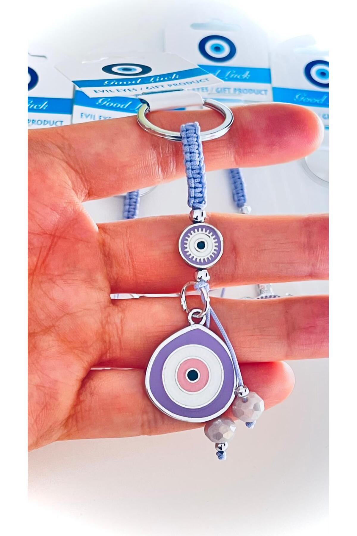 Abigail Silver-Plated Evil Eye Keychain - Lilac Teardrop Evil Eye