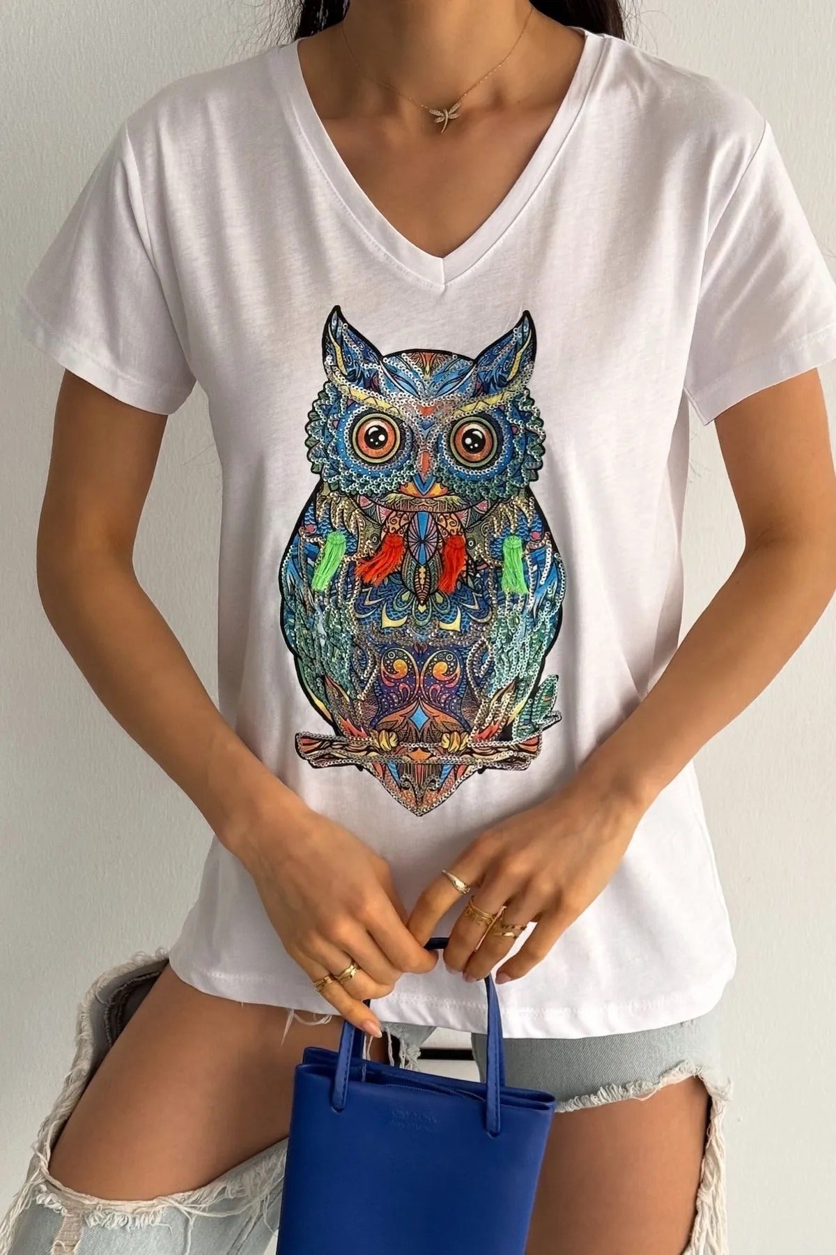 Tilda White Owl Floral Design Cotton T-shirt