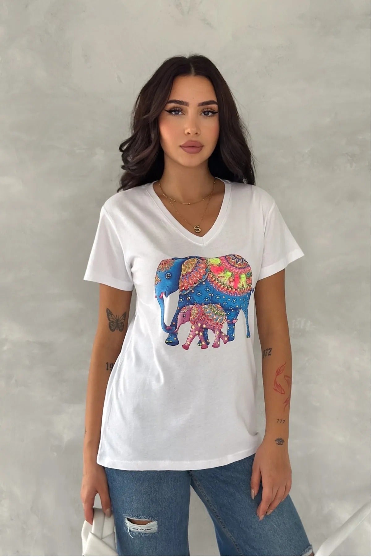 Tilda Zebra Payetli Tişört - Beyaz 