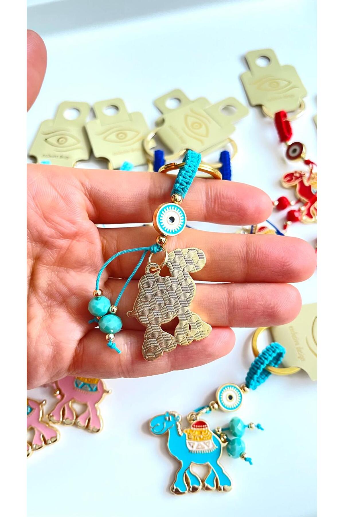 Bella Gold-Plated Animal Charm Keychain - Turquoise Camel Design
