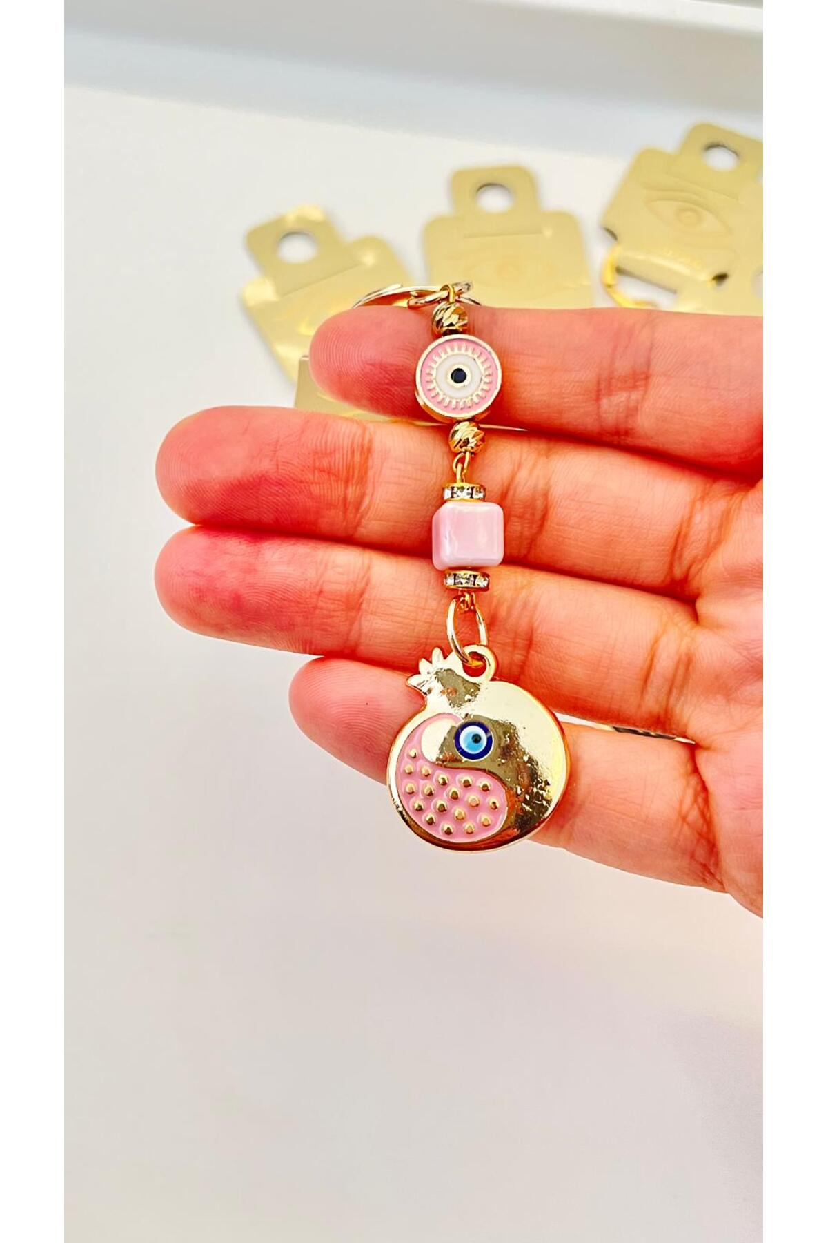 Hannah Gold-Plated Bodrum Bead Keychain - Pink Pomegranate