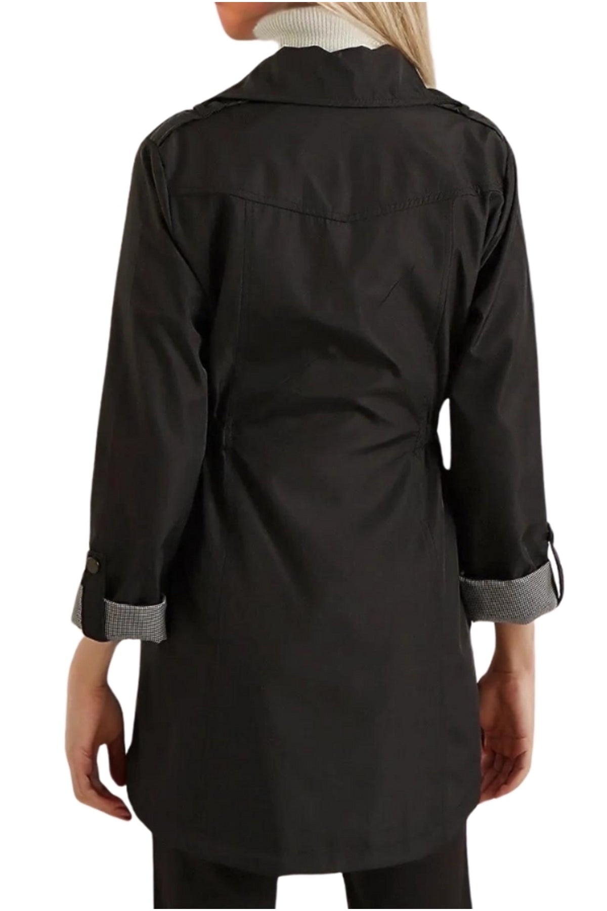 Serena Women's Drawstring Waist Trench Coat - Black