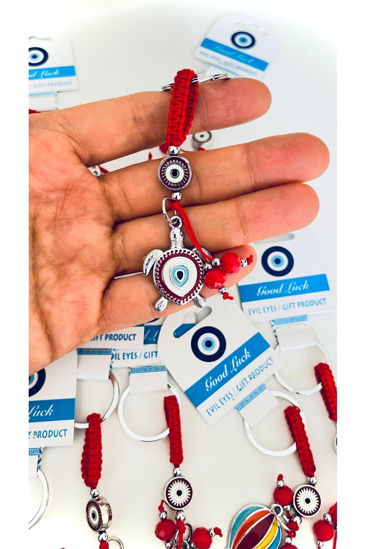 Abigail Silver-Plated Evil Eye Keychain - Red Turtle Design