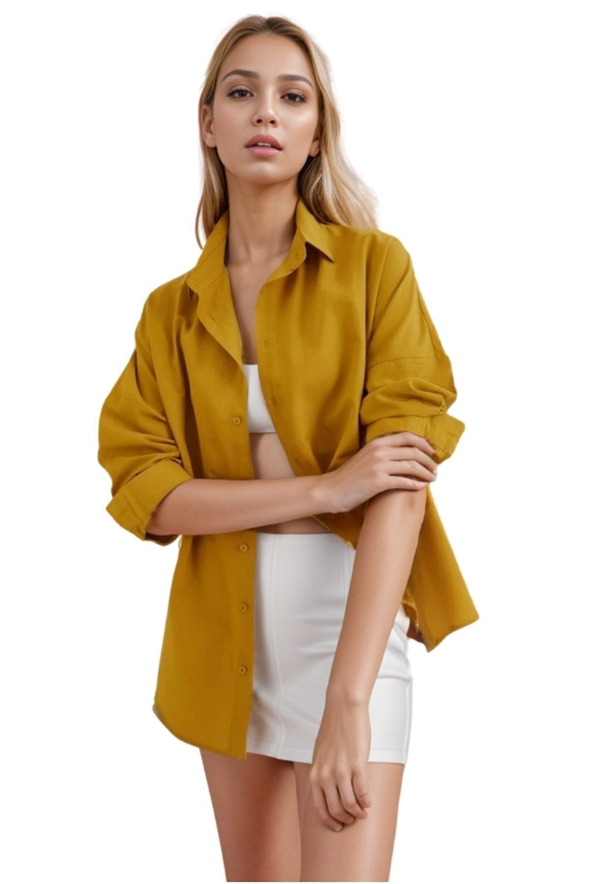 Melissa Women's Oversized Longline Shirt - Mustard