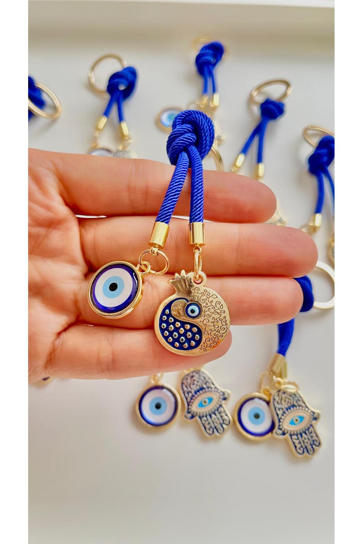 Rose Evil Eye Cord Keychain - Navy Pomegranate Prosperity Design