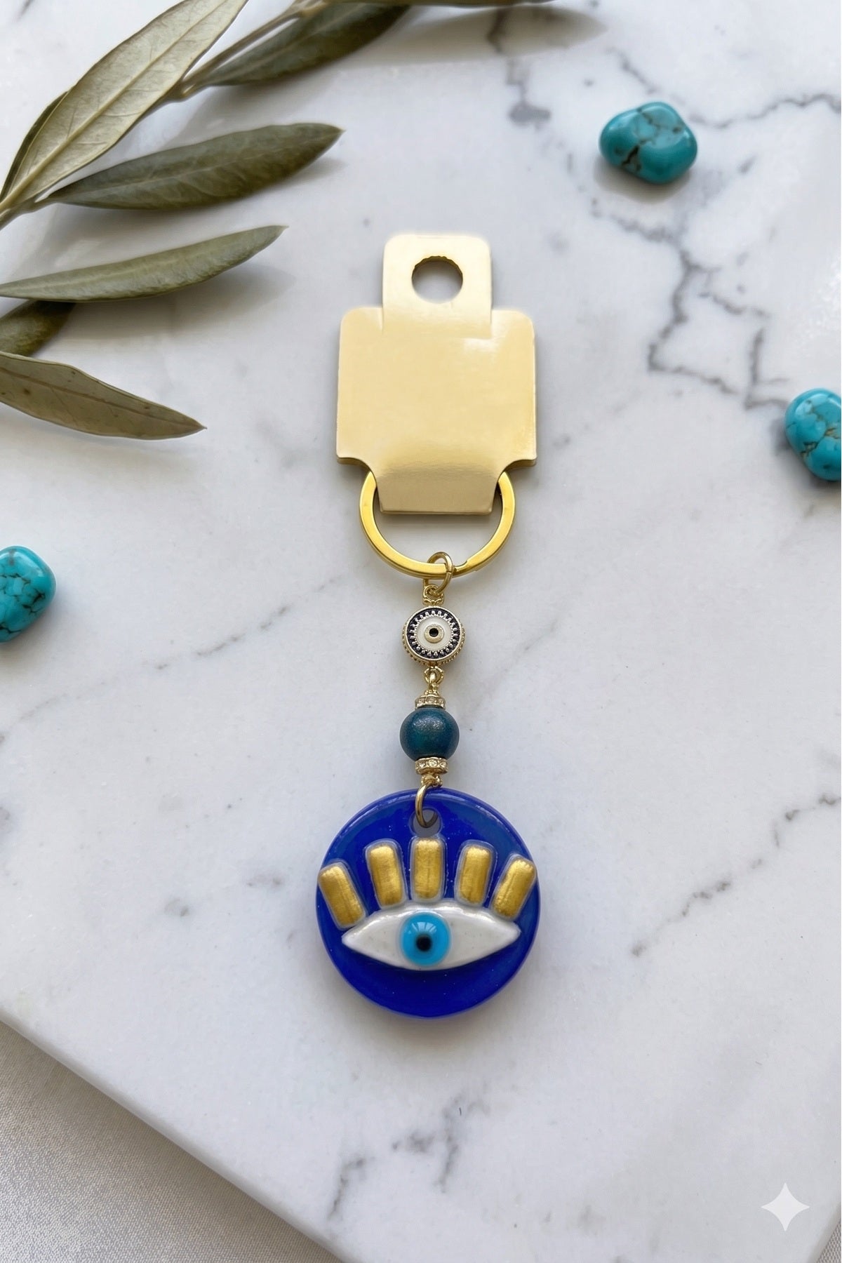 Savannah Gold-Plated Evil Eye Charm Keychain - Navy