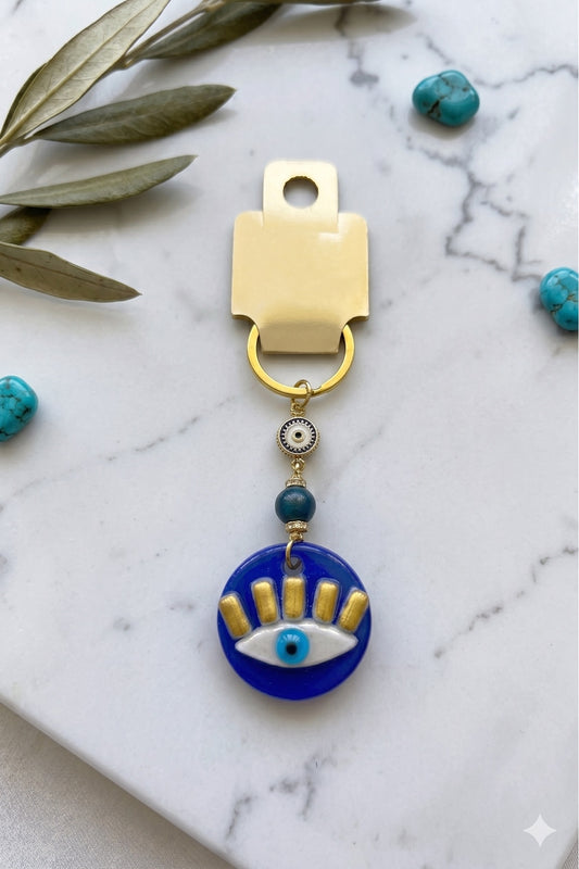 Savannah Gold-Plated Evil Eye Charm Keychain - Navy