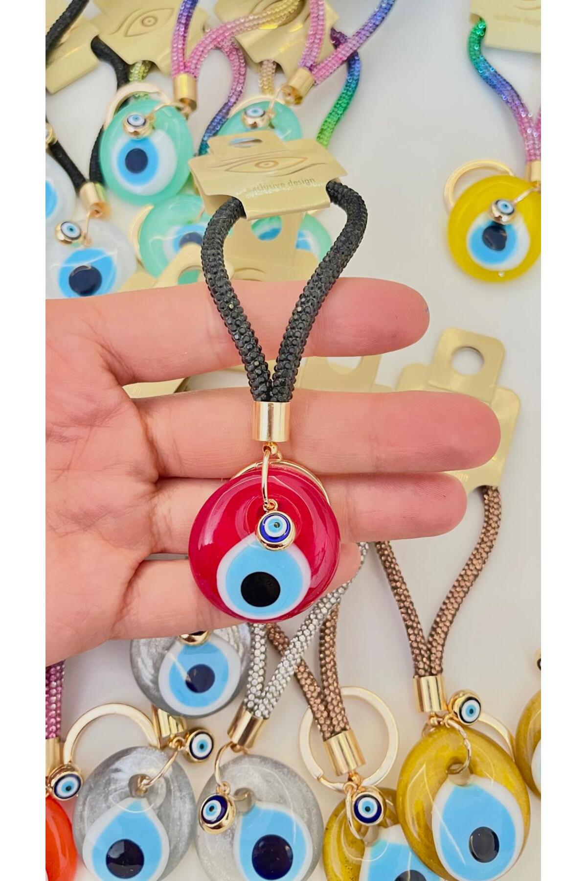 Meredith Glass Evil Eye Cord Charm - Red and Black Cord