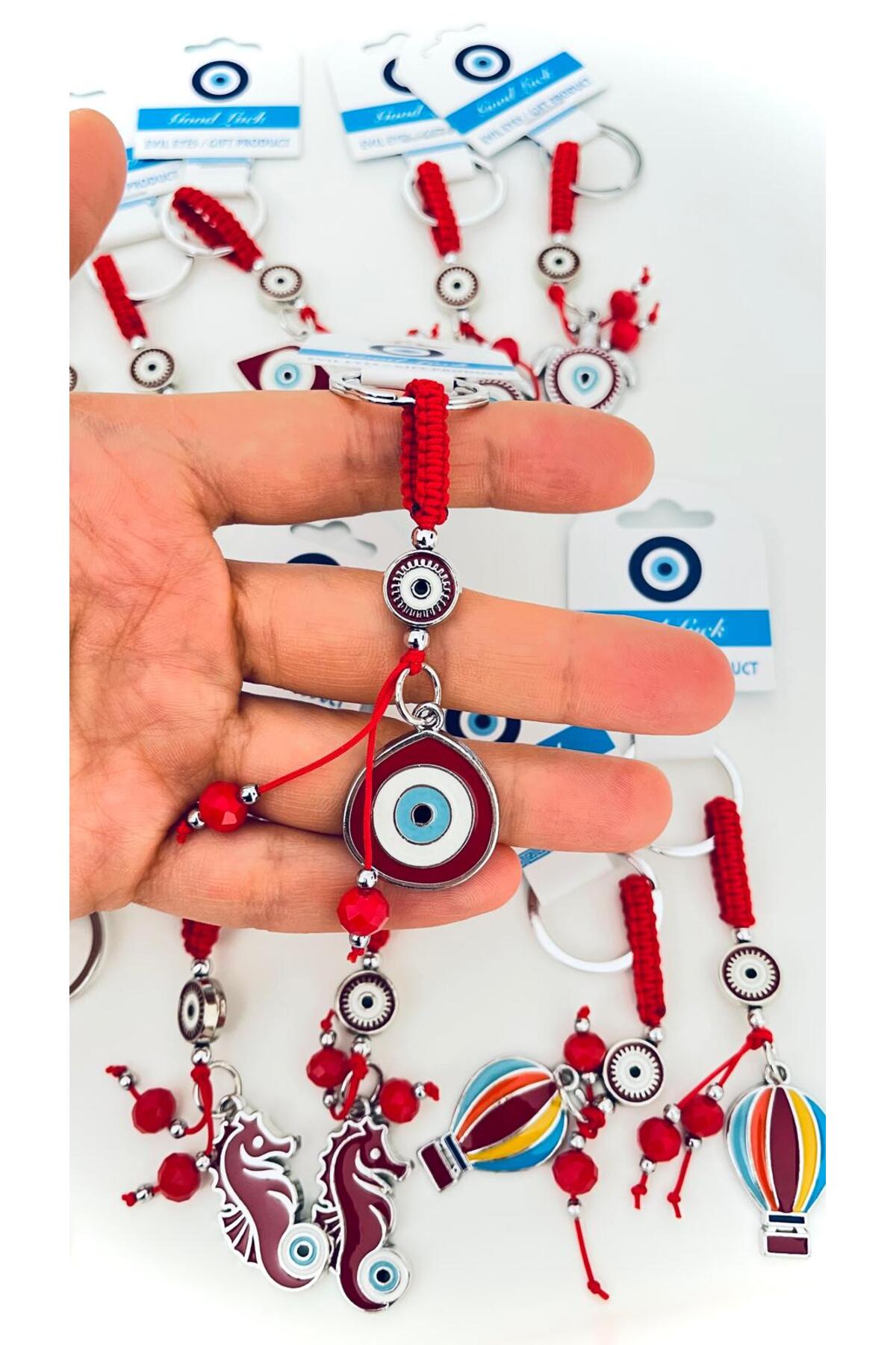 Abigail Silver-Plated Evil Eye Keychain - Red Teardrop Evil Eye