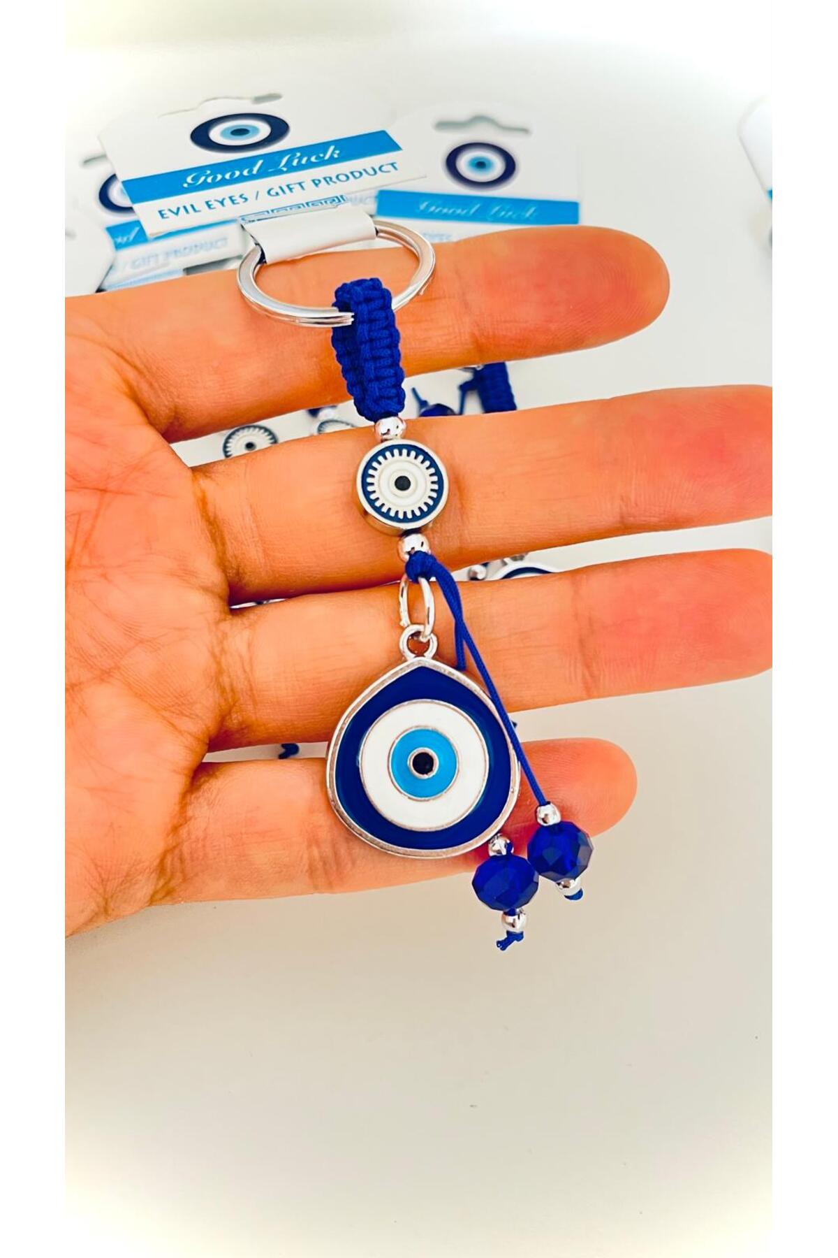 Abigail Silver-Plated Evil Eye Keychain - Navy Teardrop Evil Eye