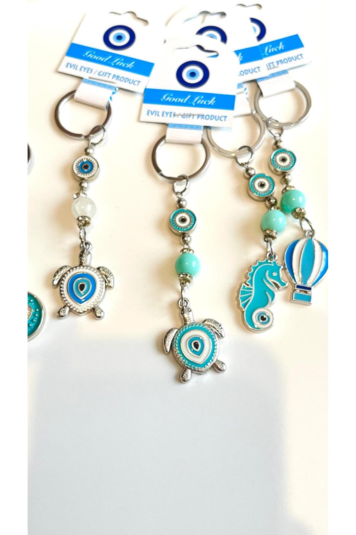 Abigail Silver-Plated Evil Eye Keychain - Turquoise Turtle Metal